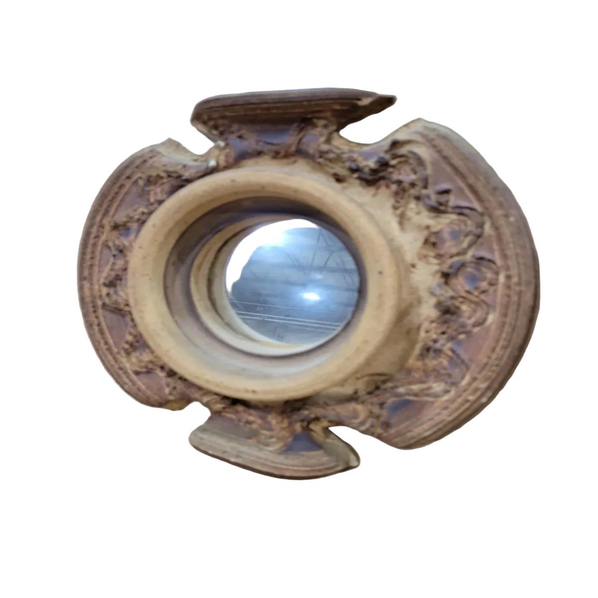 Vintage Tolled Clay Wall Mirror  9" Diameter