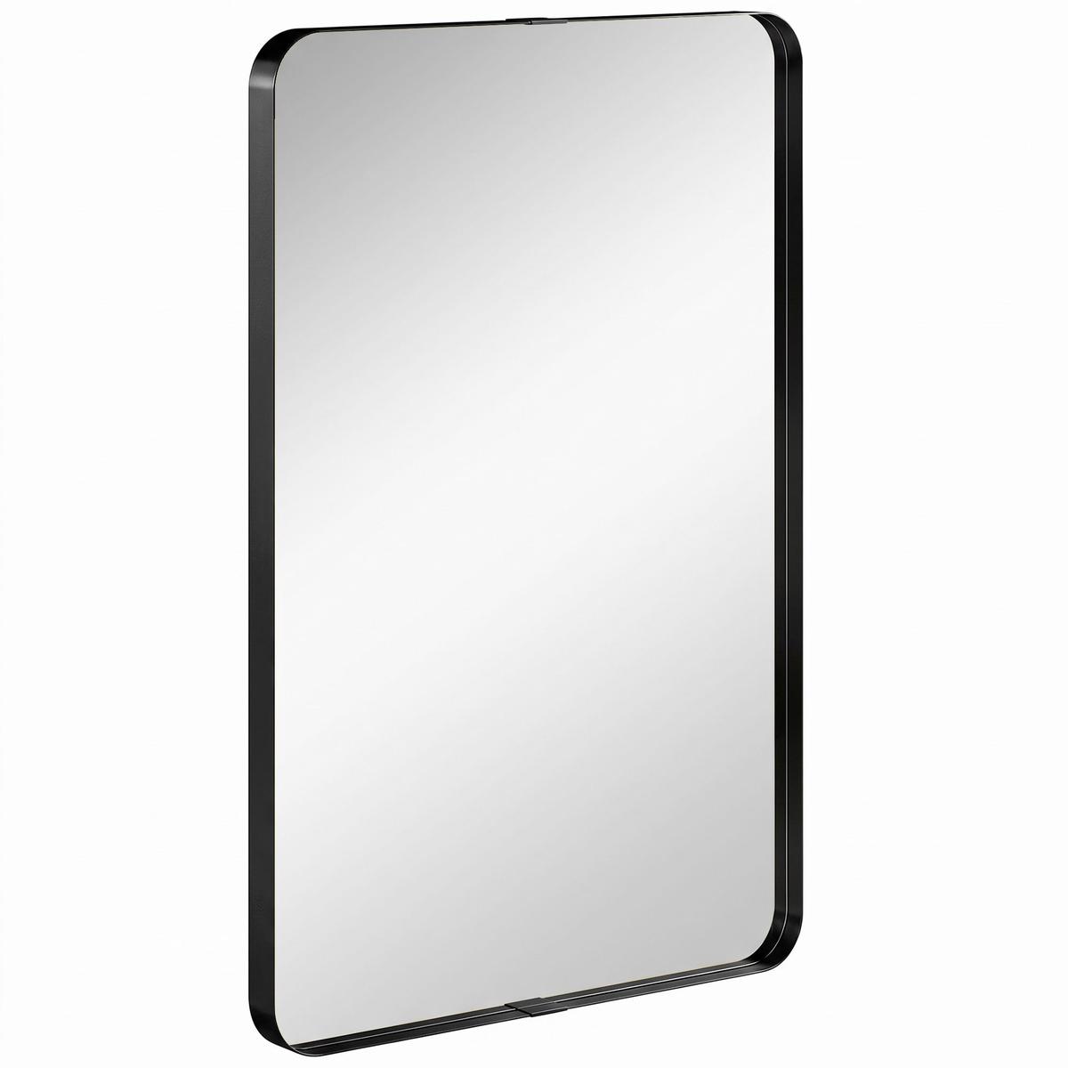 Wall Mirror with Shatter Resistant Tempered Glass and Rounded Corners for Safe Homes Black