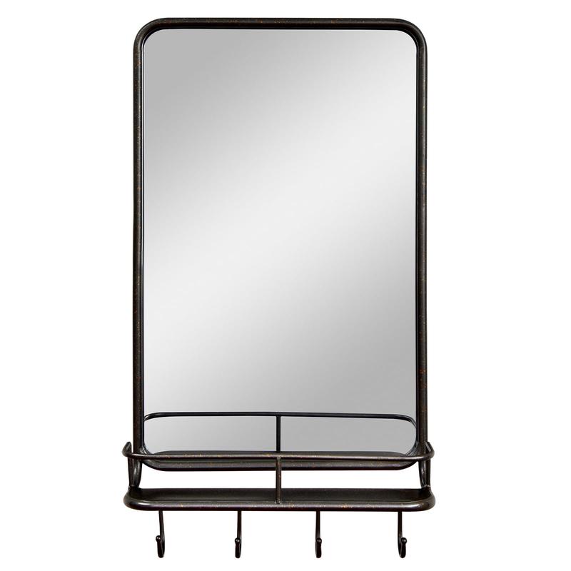 Wall Mirror With Shelf, Metal Frame, Black