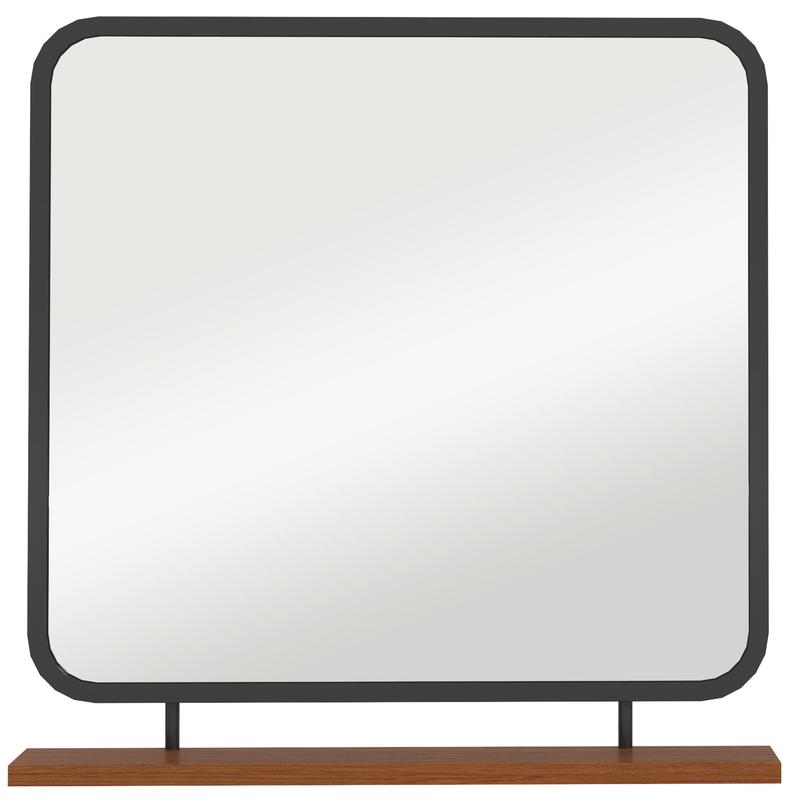 Wall Mirror with Wooden Shelf, Rectangular, Black