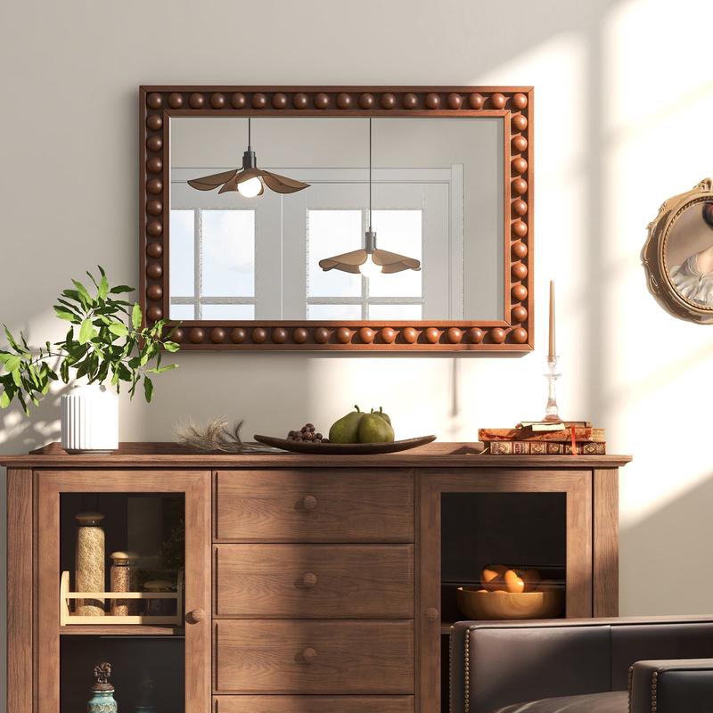 24 x 36 Inches Rustic Wall Mirror with Solid Wood Frame for Living Room  Bedroom-Brown