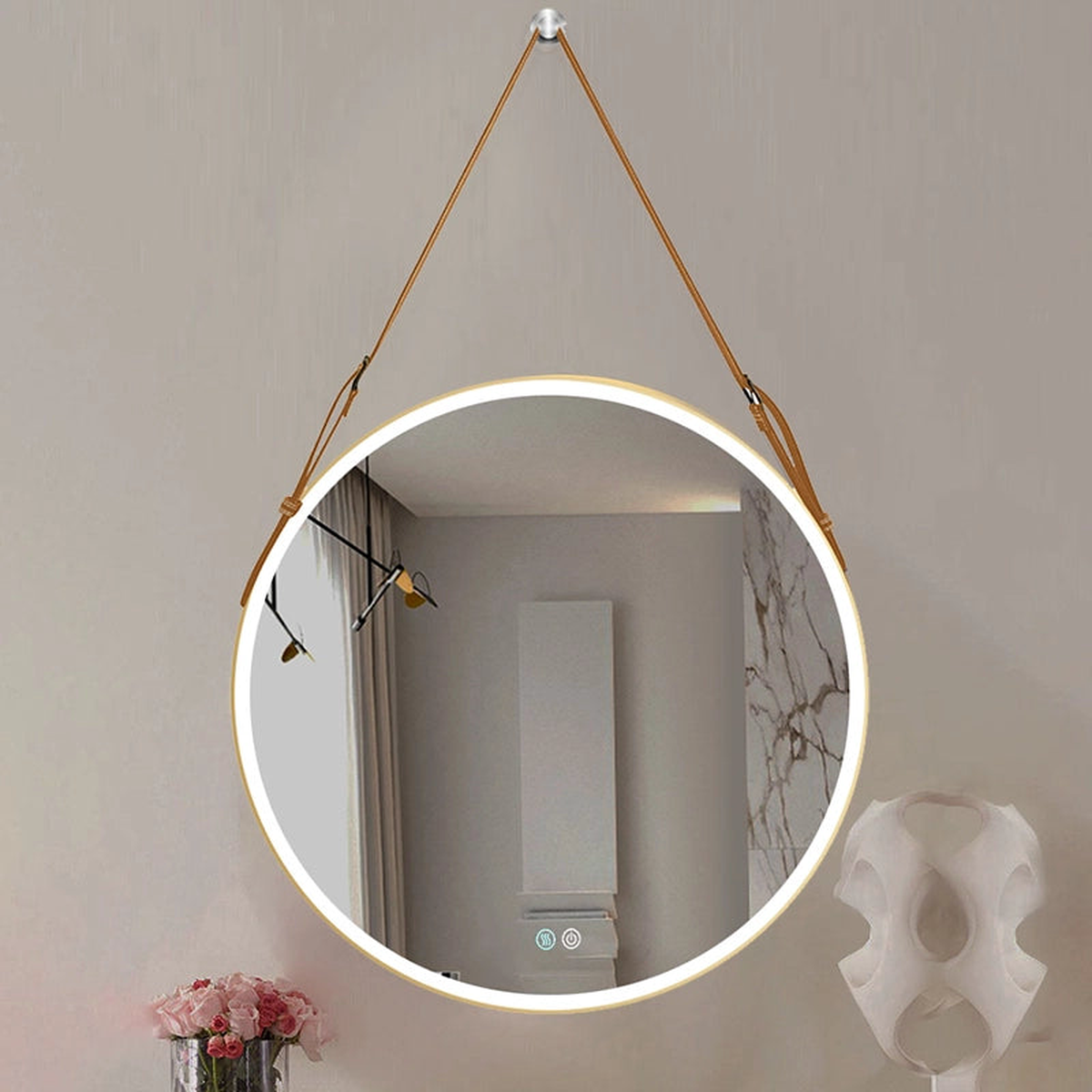 28" Modern Round Wall Mounted Bathroom LED Mirror with Dimmable Function and Anti-Fog