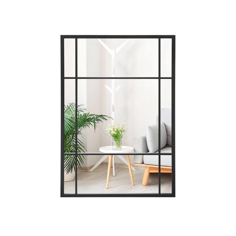 40 x 28 Inch Wall Mounted Mirror, Metal Framed, Black