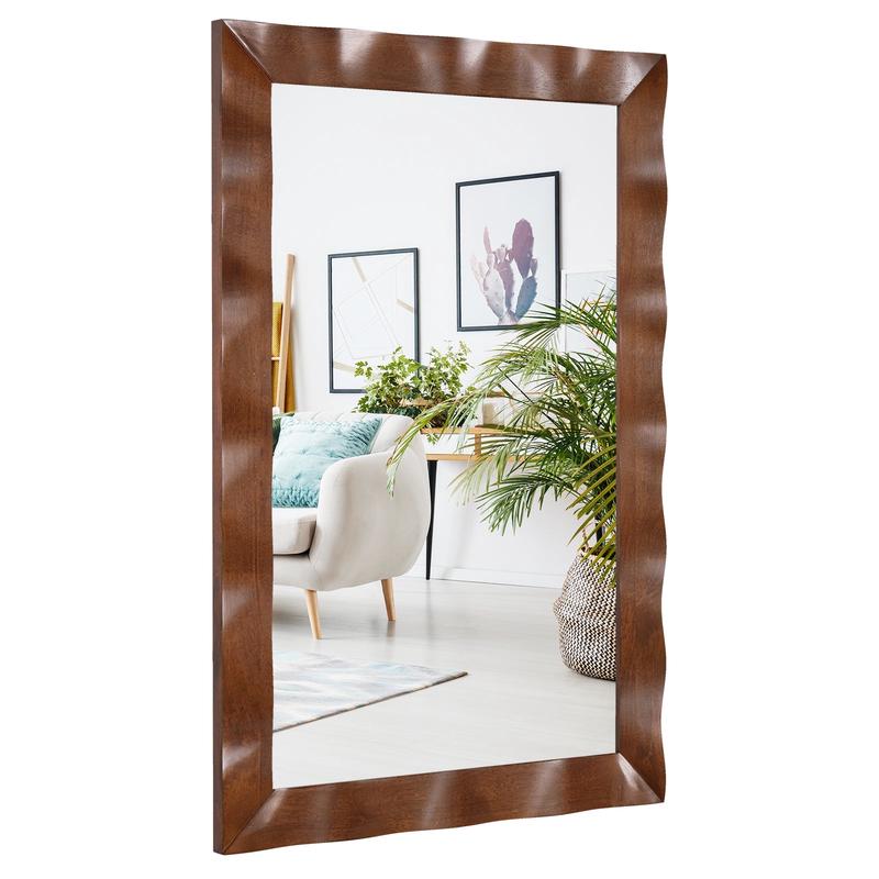41.5 x 28 Inches Farmhouse Wall Mirror, Solid Wood Frame, Brown - Brown