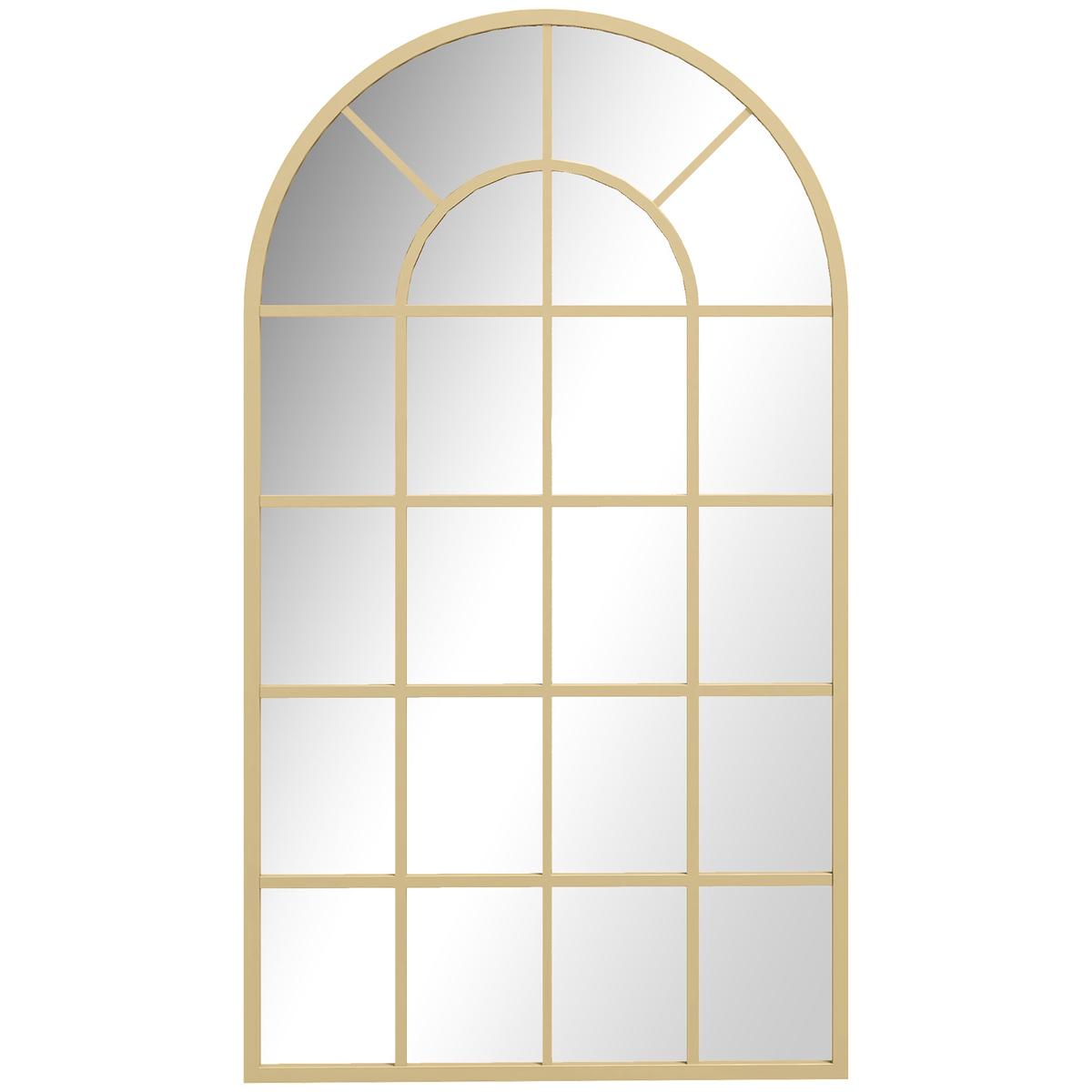 Arched Wall Mirror with Grid Design for Bedrooms and Hallways Gold Tone 110 x 65cm