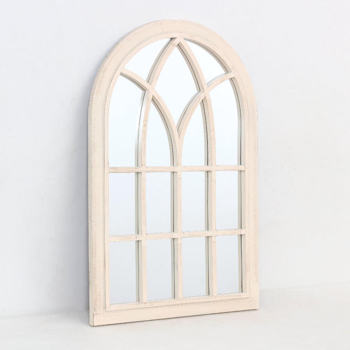 Arched Windowpane Wall Mirror | Distressed Cream Frame, 60 x 90cm