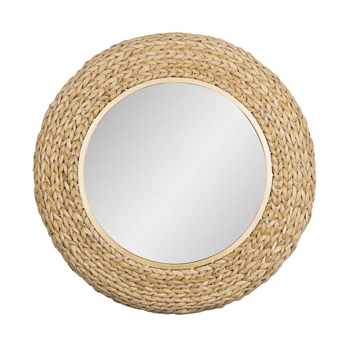Varaluz Athena 30" Round Wall Mirror, French Gold/Natural Seagrass