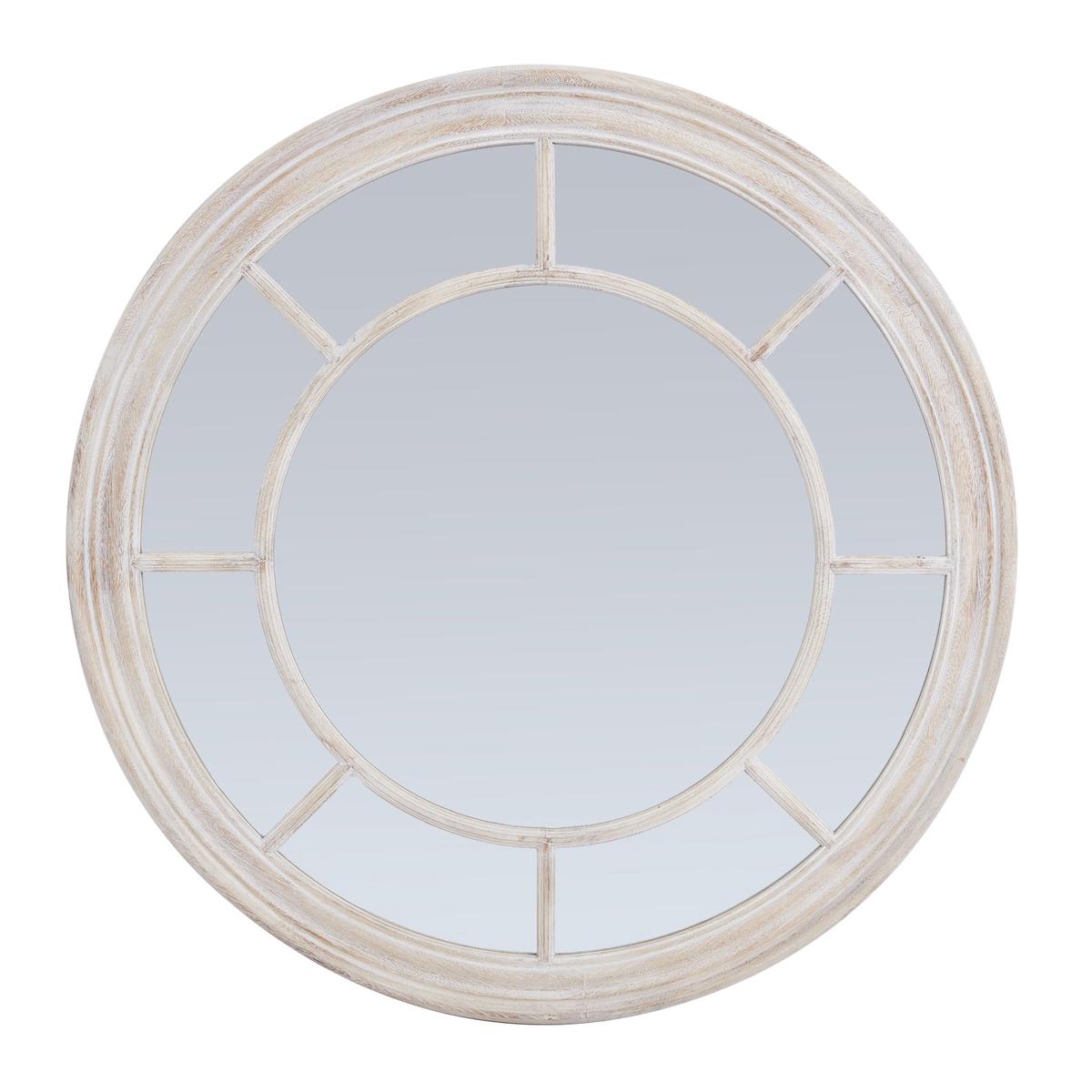 Washed Wood Round Framed Mirror