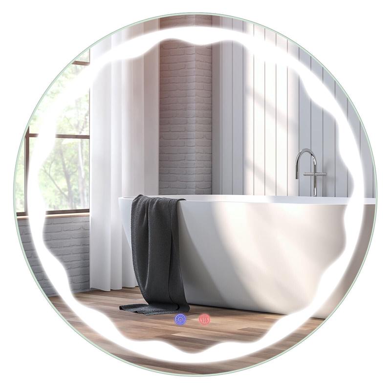24 Inch Round Wall Mirror, 3-Color LED Lights, Smart Touch Button, Transparent