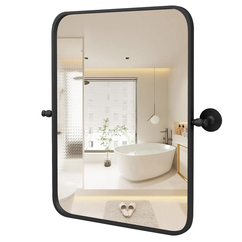 30 x 22 Inch Metal Framed Pivot Wall Mirror, Black - Black