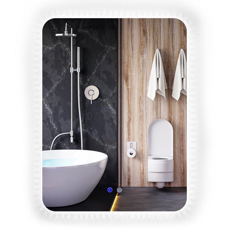 32 x 24 Inch Shatterproof Wall Mirror, 3-Color Lights, Anti-Fog, Transparent