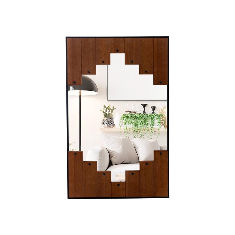 37.5 Inch x 26.5 Inch Rectangle Wall Mirror, Piano Key Frame, Wood
