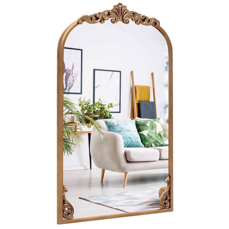 Arched Mirror, Vintage Ornate Baroque, Metal Frame, S, Gold