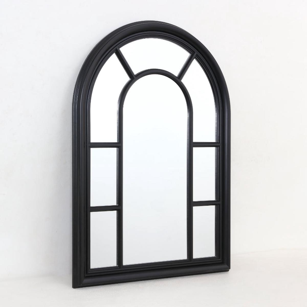 Black Arched Windowpane Wall Mirror | 103 x 74cm, Grid Frame