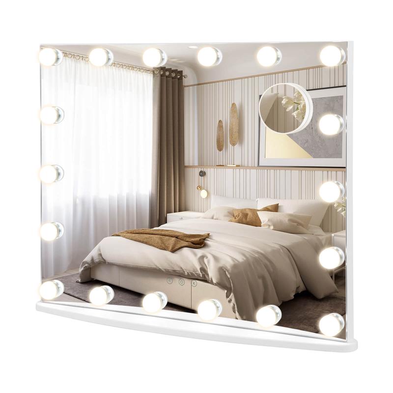 Vanity Mirror, 18 Dimmable LED Bulbs, 3 Color Lighting Modes, White - White