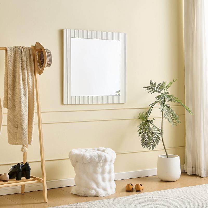Wall Mirror Square 80x80cm Wood-Look Frame - White