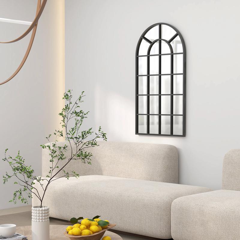 Wall Mirror, Wardrobe Hallway Living Room Bedroom, 110 x 62cm, Metal Frame, Black