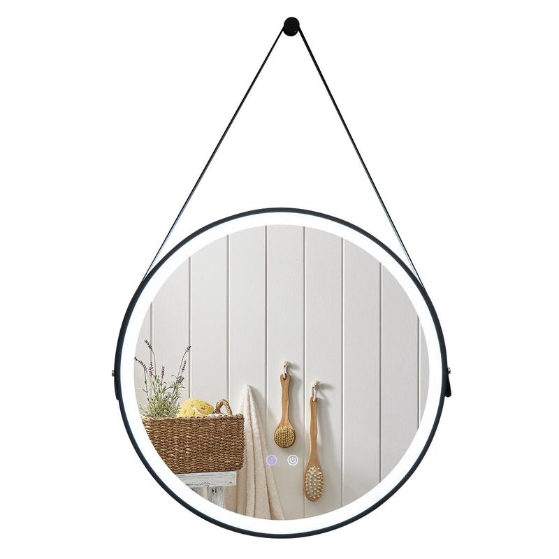 24 Inch Round Wall Mirror, 3 LED Lights, Anti-Fog, Transparent, Color
