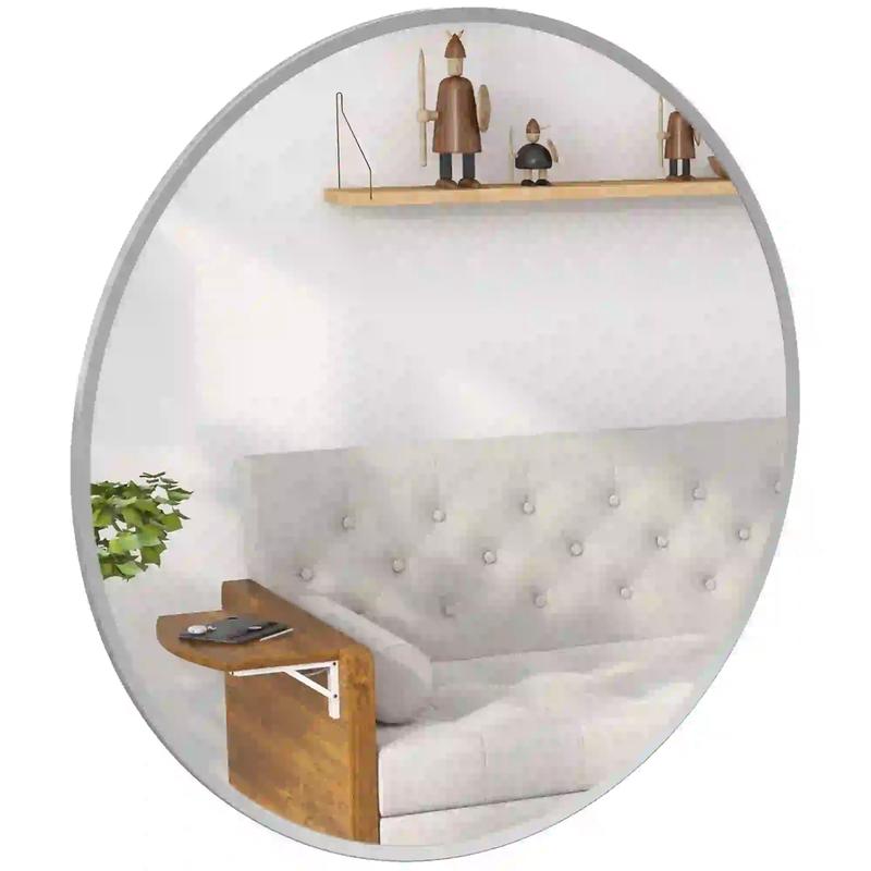 24" Round Wall Mirror, Modern Decorative Mirror For Bedroom Living Room, Silver - Silver