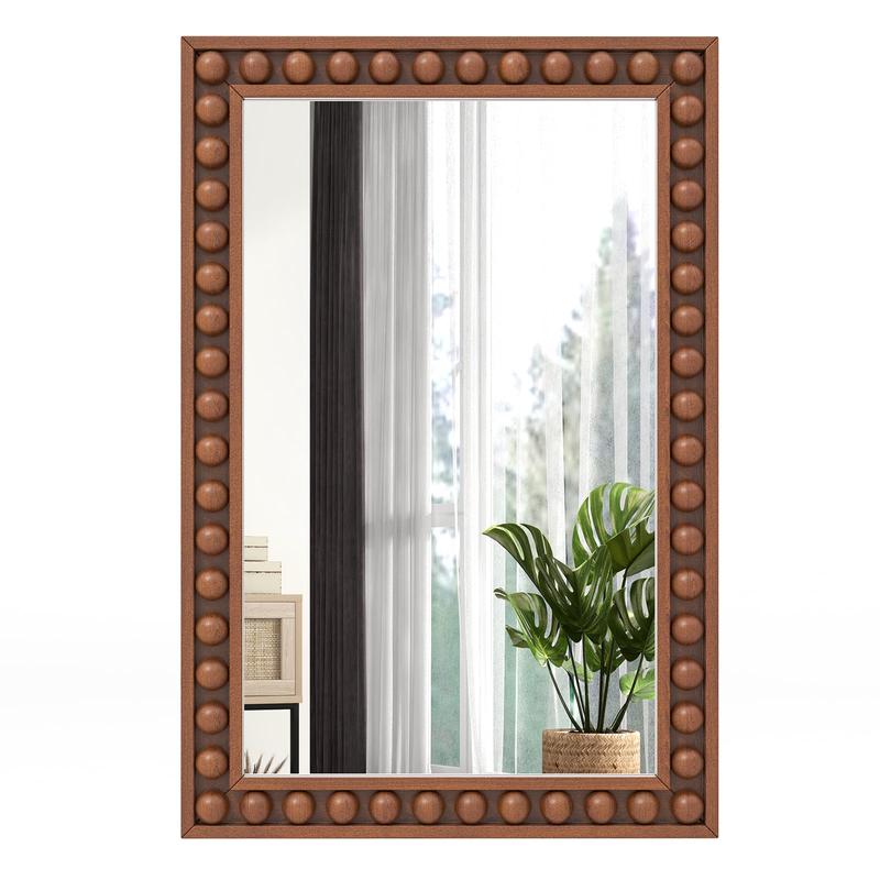 24 x 36 Inches Rustic Wall Mirror, Solid Wood Frame, Brown - Brown