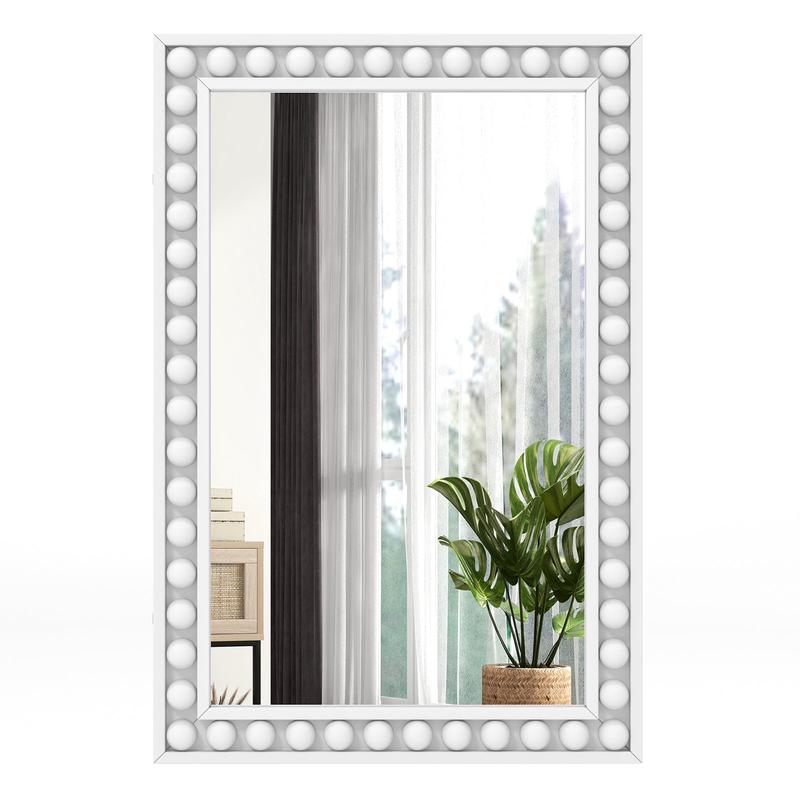 24 x 36 Inches Rustic Wall Mirror, Solid Wood Frame, White - White