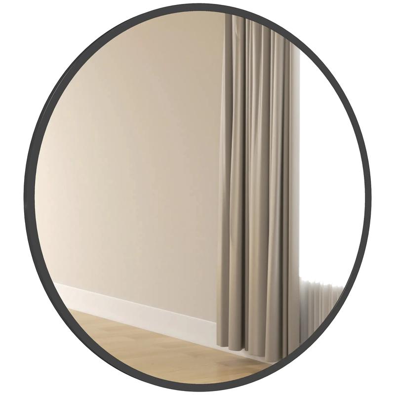 30" Round Mirror, Metal Frame, Bathroom Vanity Mirror, Black