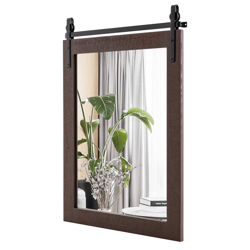 30 x 22 Inch Wall Mirror, Wood Frame, Walnut - Walnut