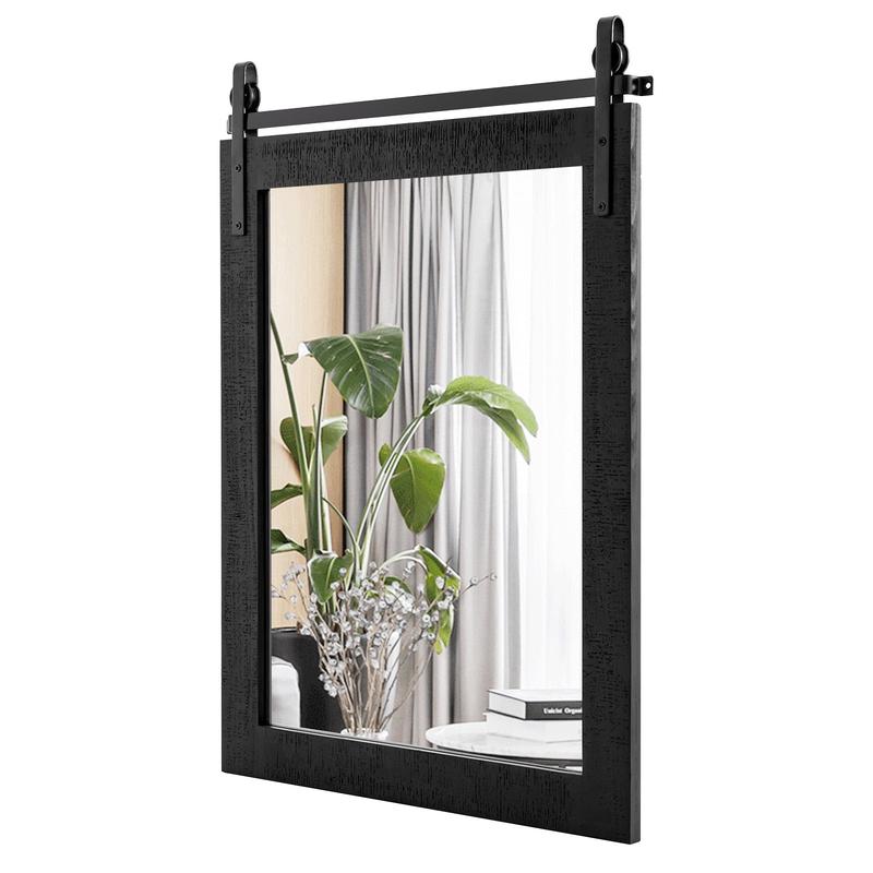 30 x 22 Inch Wall Mount Mirror, Wood Frame, Black - Black