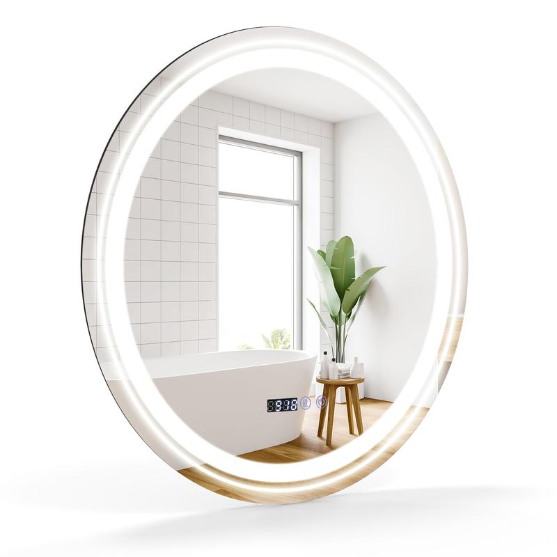 Anti-Fog Round LED Bathroom Mirror, S, 3 Color Lights, White