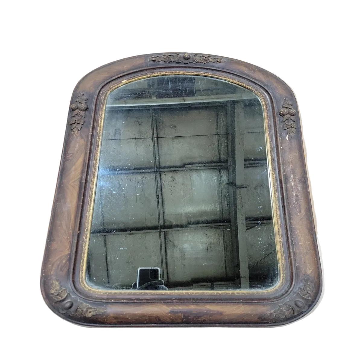 Antique Arched Wall Mirror  Carved Gesso Frame with Provenance Note