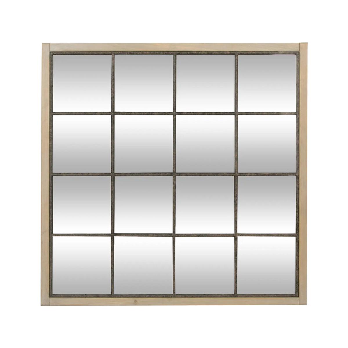 Atmosphera Windowpane-Style Wood Framed Wall Mirror | 90 x 90cm