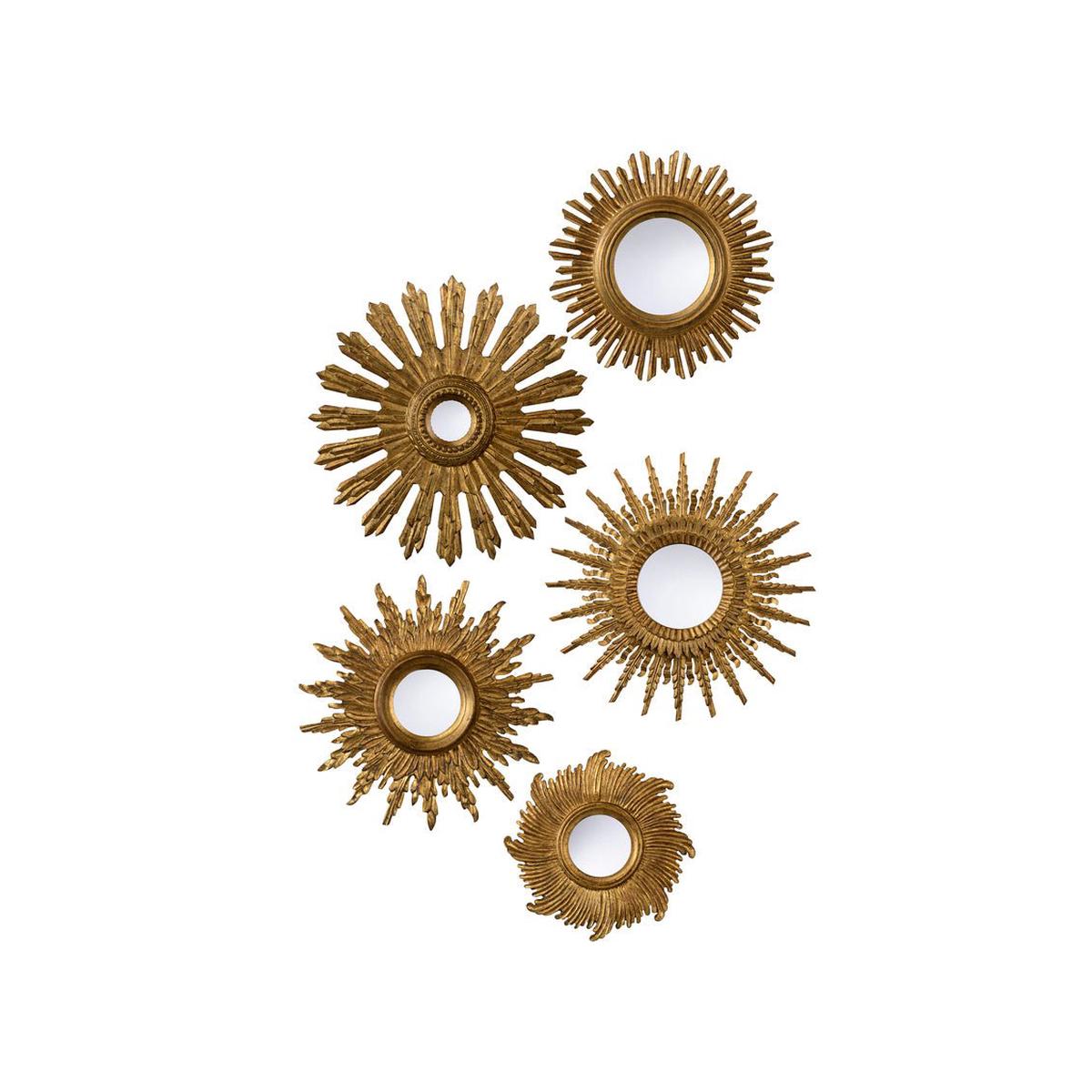Set of Five Gold Starburst Mirrors