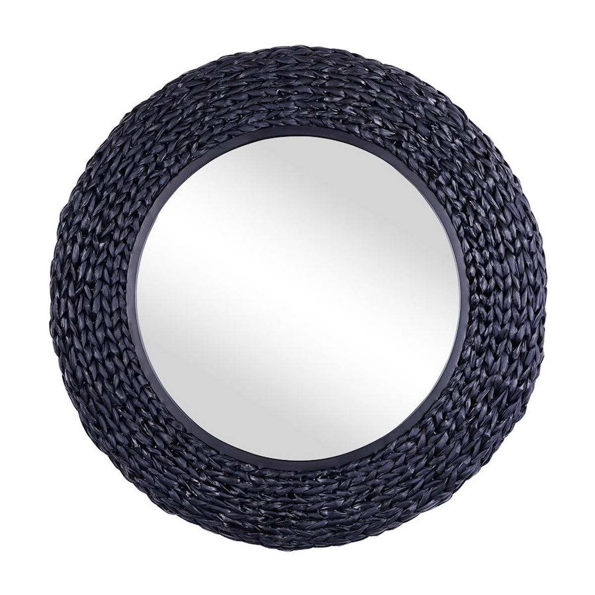 Varaluz Athena 30" Round Wall Mirror, Black/Midnight Blue Seagrass