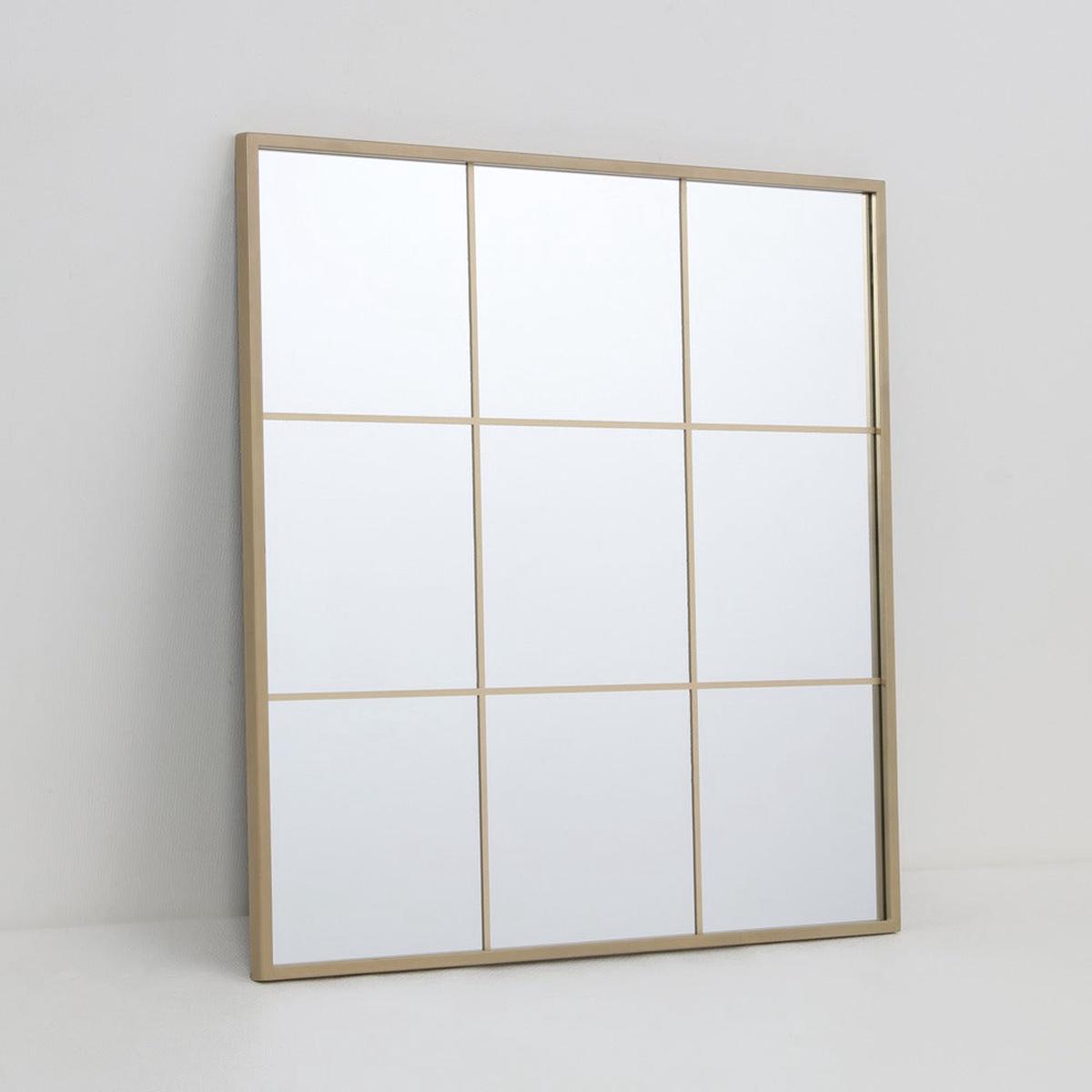 Windowpane Square Metal Wall Mirror | Brass Finish, 60 x 60cm
