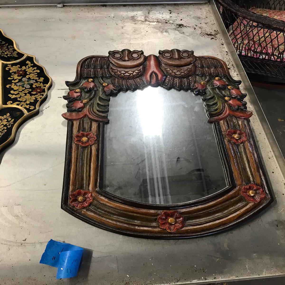 Wood Framed Mirror- Owl Design