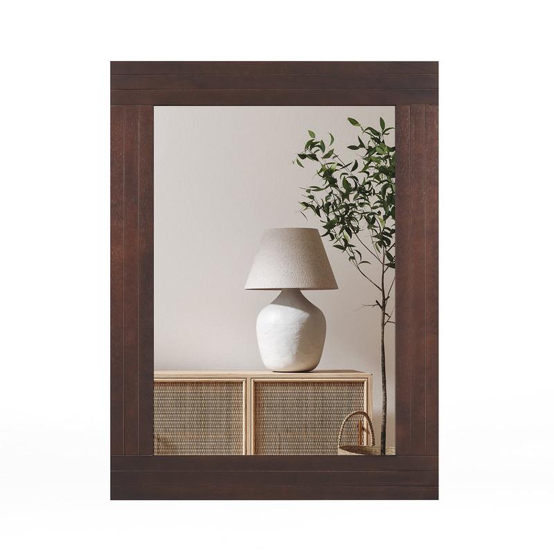 Wood Framed Wall Mirror, For Bedroom Living Room, Brown - Brown