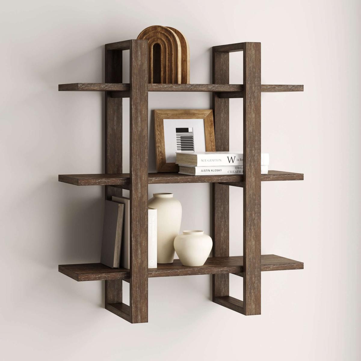 3-Tier Wooden Floating Wall Display Shelf