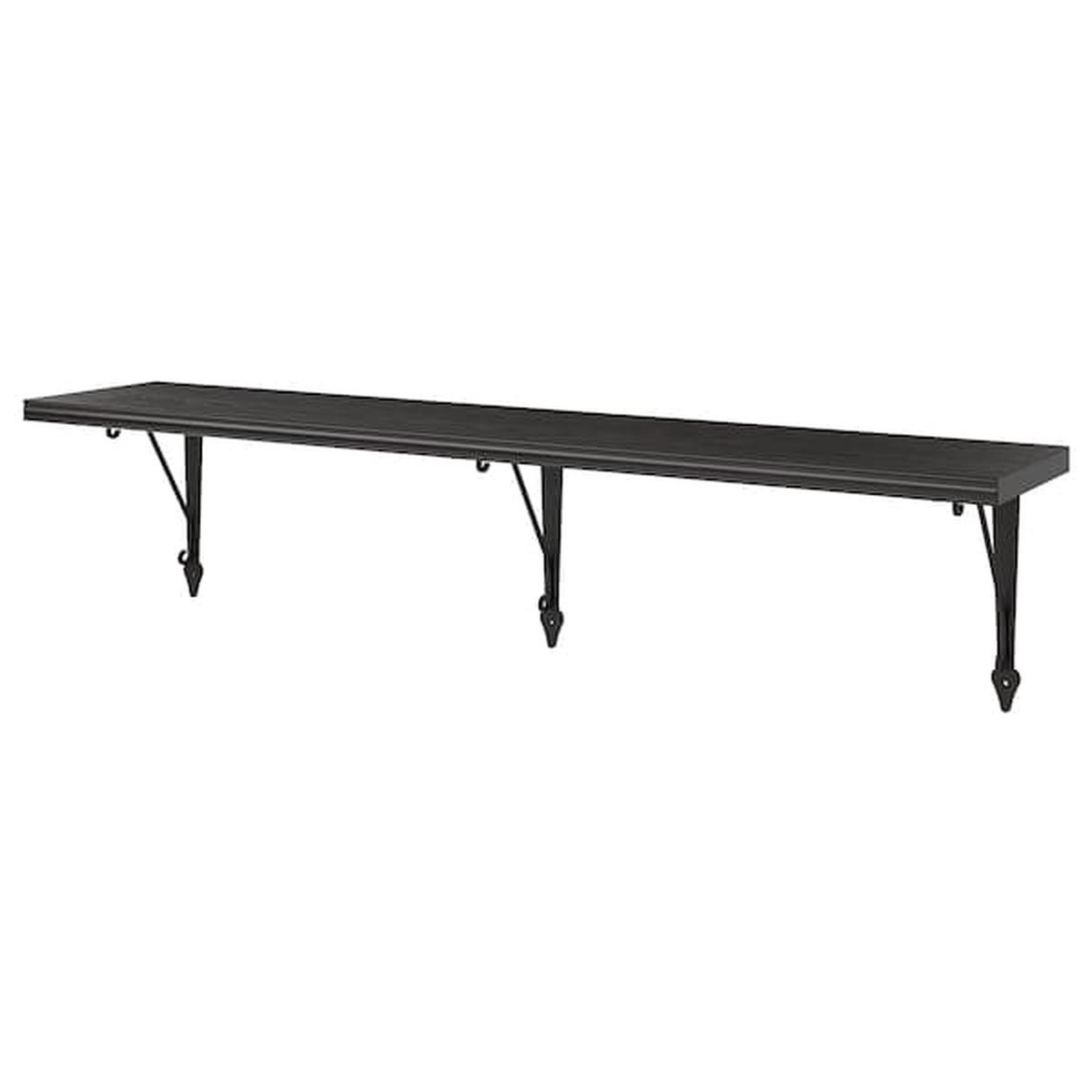 BERGSHULT / KROKSHULT wall shelf, brown-black/anthracite, 120x20 cm