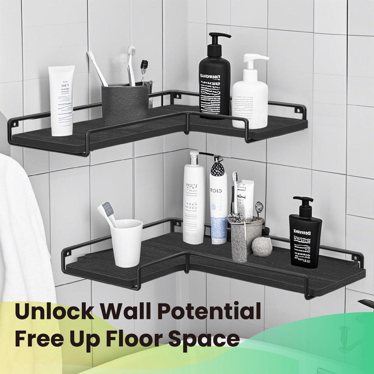 Black Floating Corner Shelves Set of 2 L Shaped Space Saving Wall Mounted Storage by Vasagle