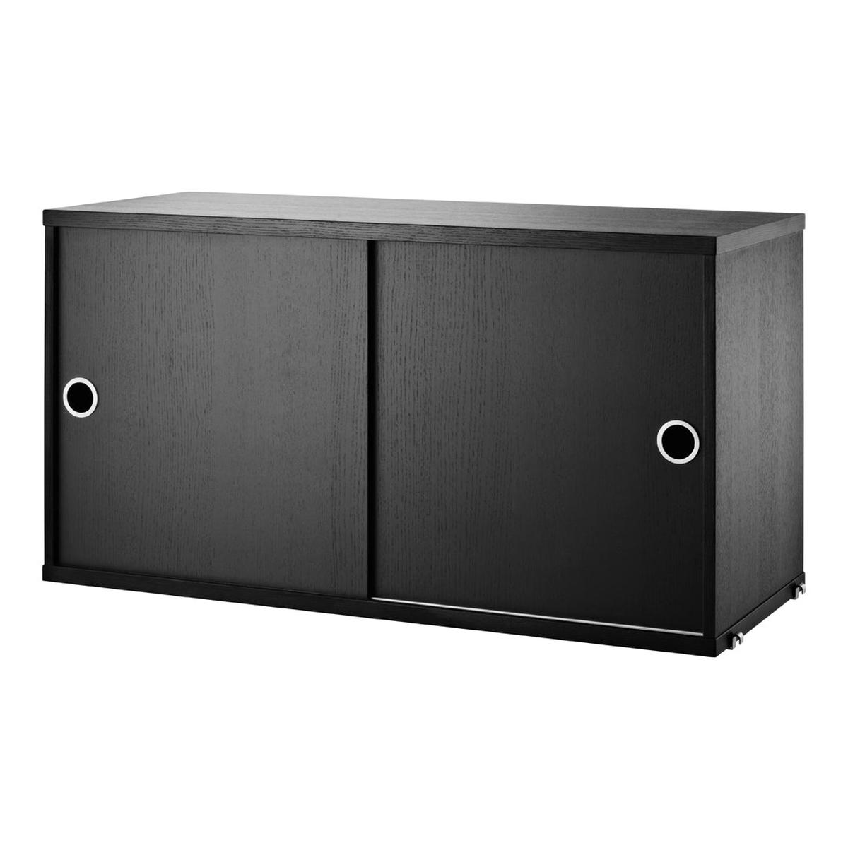 Cabinets with Sliding Doors - Black Stained Ash Veneered Particleboard | 30.7" W x 11.8" D x 16.5" H