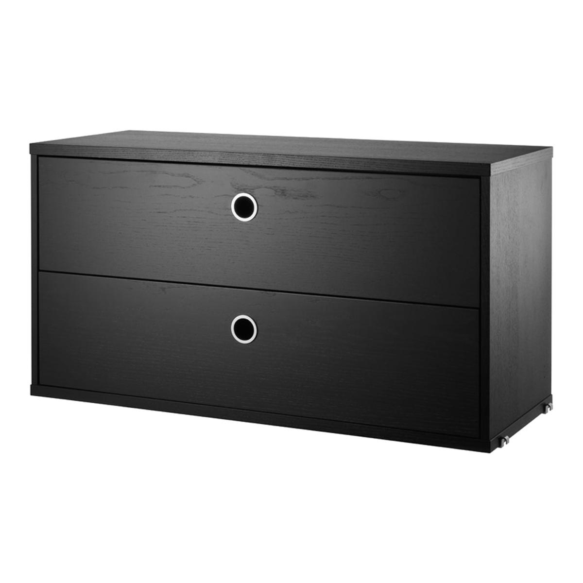 Cabinets with Two Drawers - Black Stained Ash Veneered Particleboard | 30.7" W x 11.8" D x 16.5" H