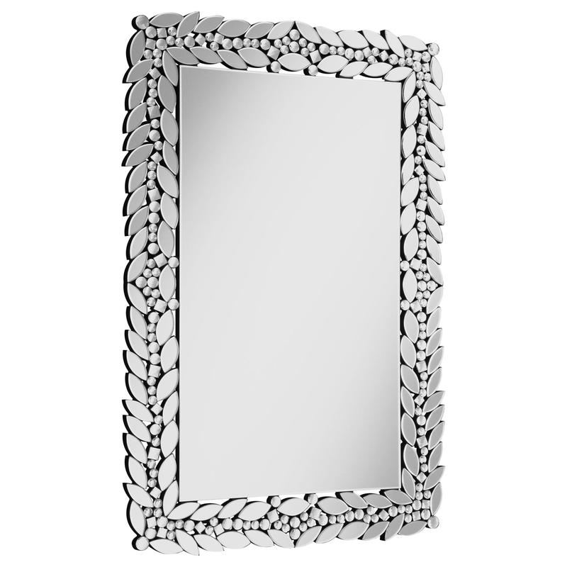 Cecily Rectangular Leaves Frame Wall Mirror Faux Crystal | Coaster