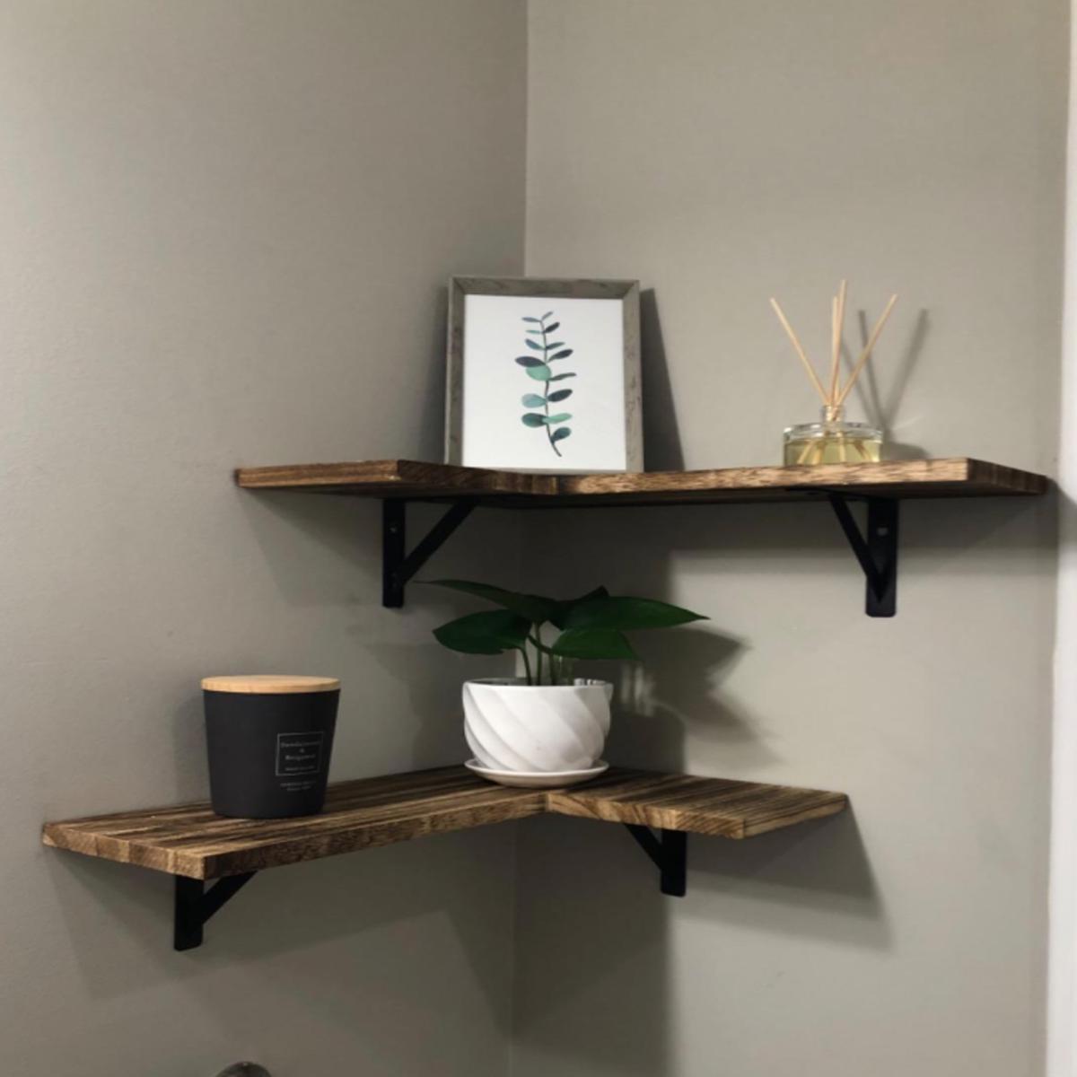 Corner Wall Shelves Rustic Wood Corner Floating Shelves for Bedroom Living Room Bathroom Kitchen Set of 2