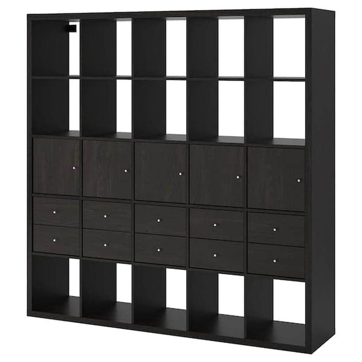 KALLAX shelving unit with 10 inserts, black-brown, 182x182 cm