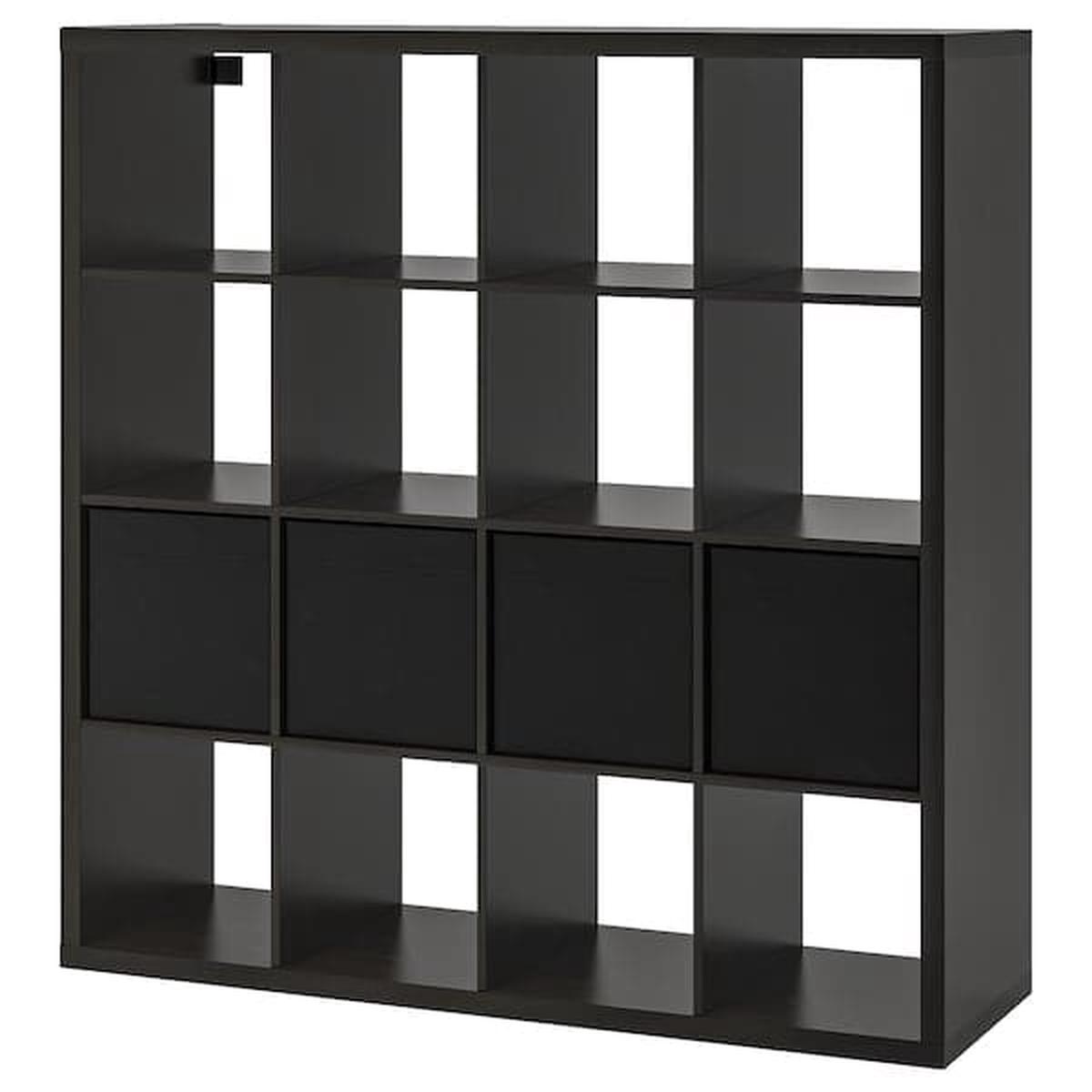 KALLAX shelving unit with 4 inserts, black-brown, 147x147 cm