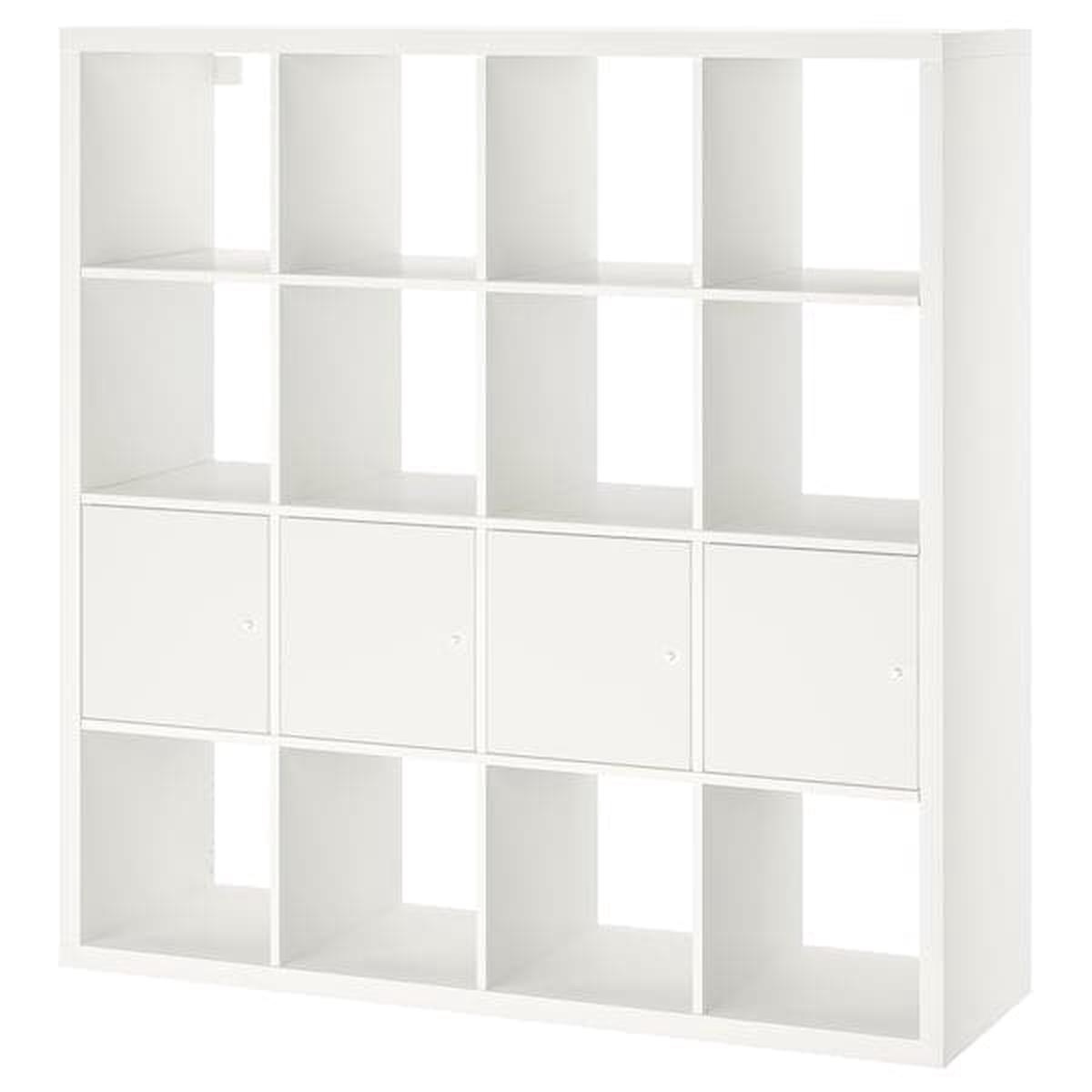 KALLAX shelving unit with 4 inserts, white, 147x147 cm