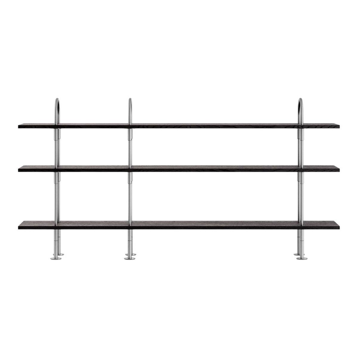 Keen Shelving System - Brown / Black Ash Veneer | Satin Stainless Steel | 2 Arches, 208, 3 Shelves: 81.9" W x 14.2" D x 34.4" H