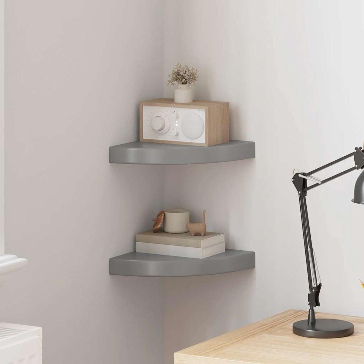 vidaXL Floating Corner Shelves 2 pcs High Gloss Grey 25x25x3.8 cm MDF