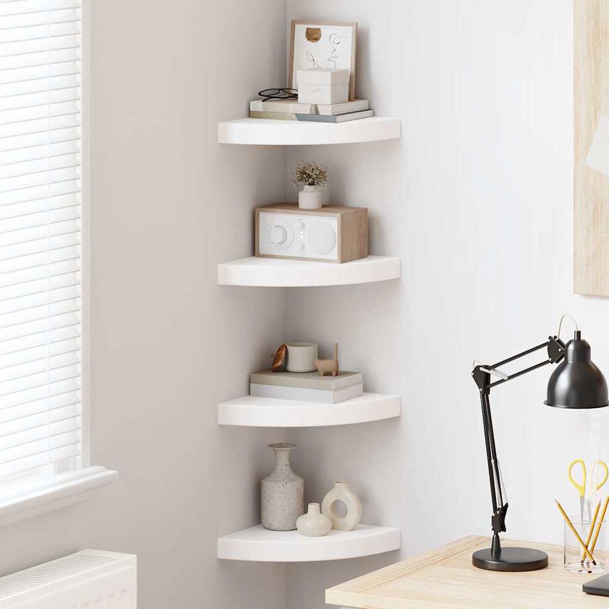 vidaXL Floating Corner Shelves 4 pcs High Gloss White 25x25x3.8 cm MDF