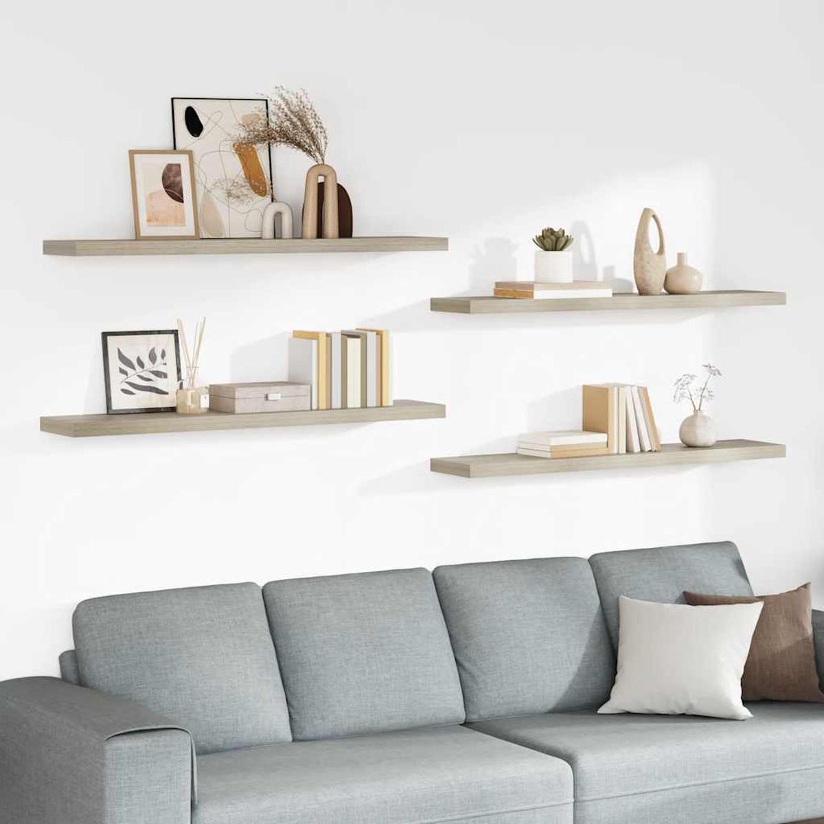 vidaXL Floating Wall Shelves 4 pcs Oak 120x23.5x3.8 cm MDF